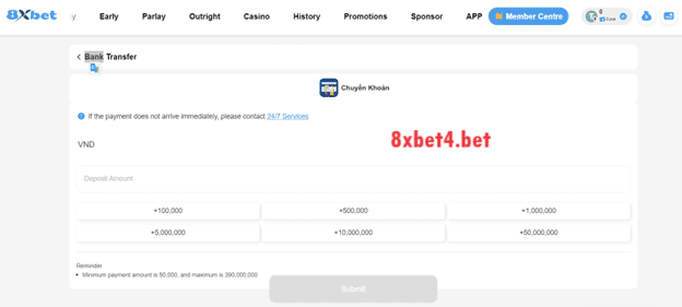 Hướng dẫn nạp tiền 8xbet bằng chuyển khoản ngân hàng