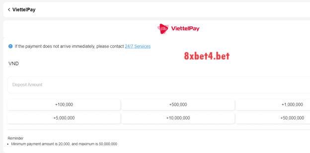 Hình ảnh hướng dẫn cách gửi tiền vào tài khoản 8xbet sử dụng thanh toán trực tuyến