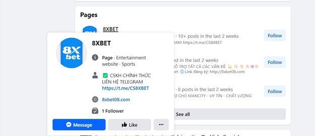 Các hồ sơ mạng xã hội giả mạo của 8xbet.