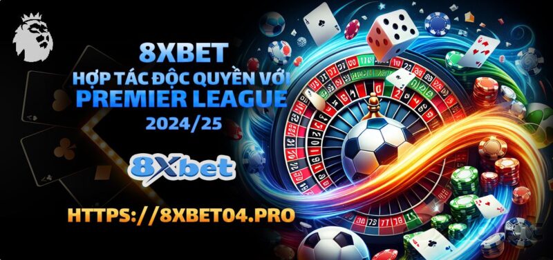 ogo 8xbet và Premier League với thông điệp hợp tác độc quyền mùa giải 2024/25.